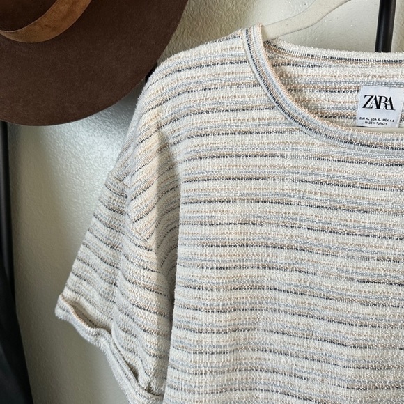 Zara Textured Knit Striped Oversized T-Shirt Top Tee - Picture 4 of 6